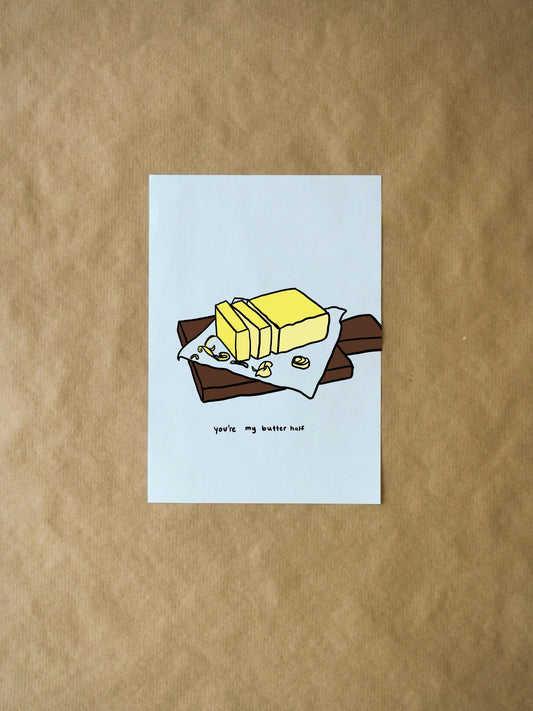 You're My Butter Half Valentine's Card - Funny Relationship Pun & Cheesy Joke for Valentine's Day, Cute Whimsical Greeting Card