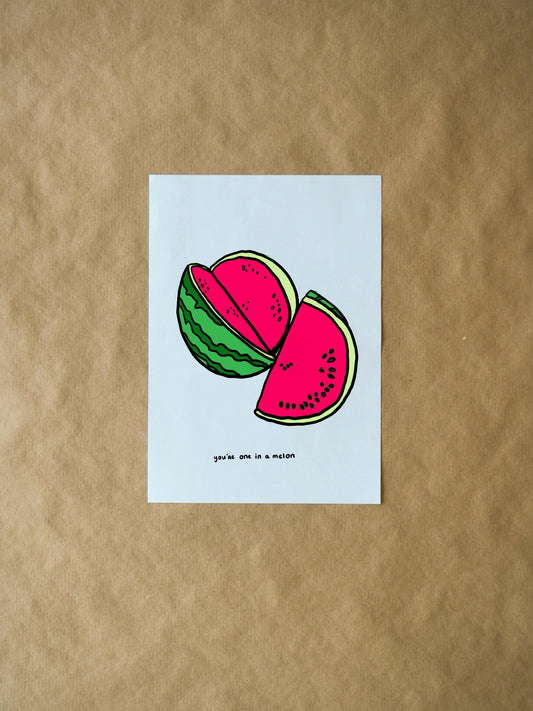 You're One in a Melon Valentine's Card - Funny Pun with Cute Watermelon Design & Sweet Words of Affirmation