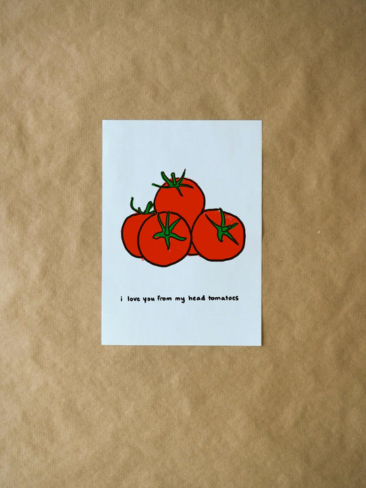I Love You From My Head Tomatoes Valentine's Day Card | Funny Tomato Pun & Romantic Note for Couples