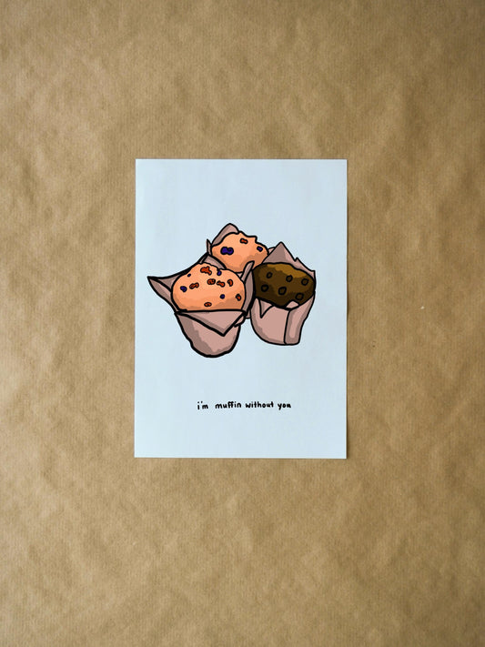 I'm Muffin Without You Valentine's Day Card | Funny Pun and Romantic Greeting for Couples and Friends