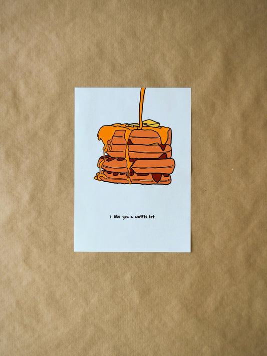I Like You a Waffle Lot - Funny Valentine's Day Card for Couples and Friends, Punny Romantic Greeting Card