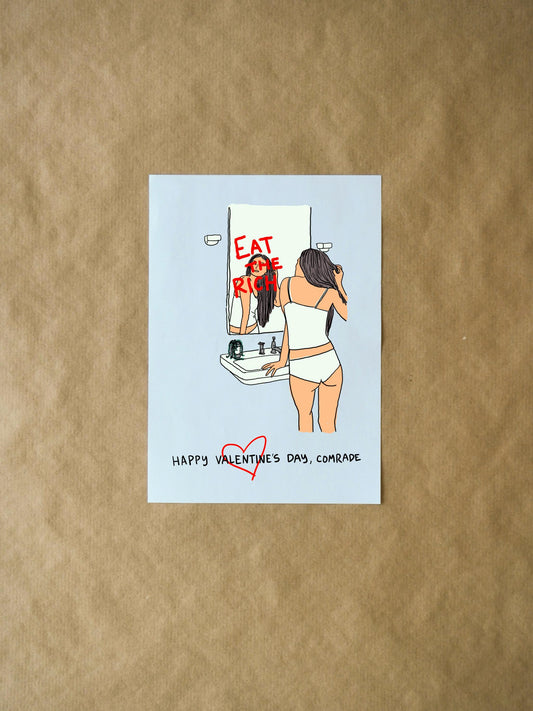 Happy Valentine's Day, Comrade - Funny Eat the Rich Valentine's Day Card, Unique Punny Sweet Greeting for Couples and Friends