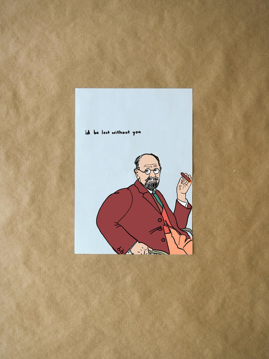Id Be Lost Without You Freud Valentine's Day Card, Unique Sigmund Freud Pun for Couples and Friends, Sweet Note Gift