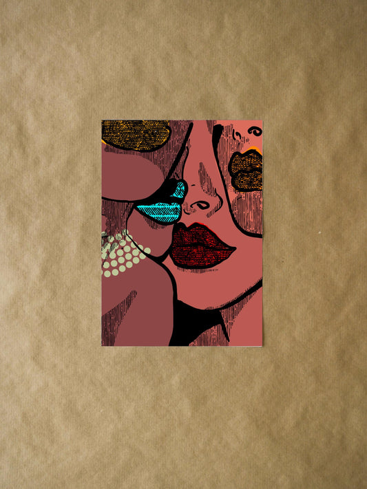 Women with Lipstick and Pearls Greeting Card - Cute Art Card, Unique Feminist Gift for Her and Just Because Card for Friends