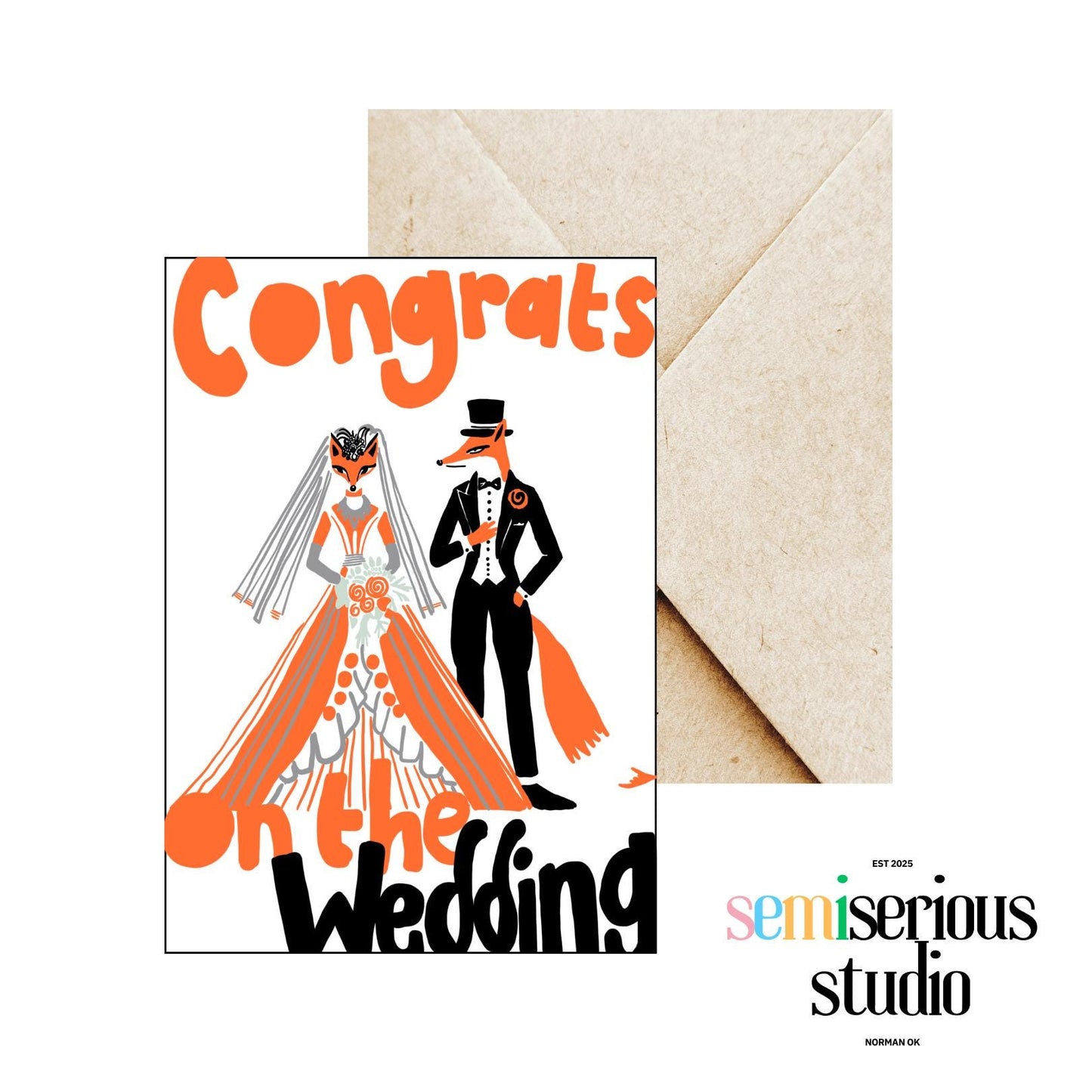 Congrats on the Wedding - Cute Fox-Themed Greeting Card for Newlyweds, Perfect for Celebrations & Announcements