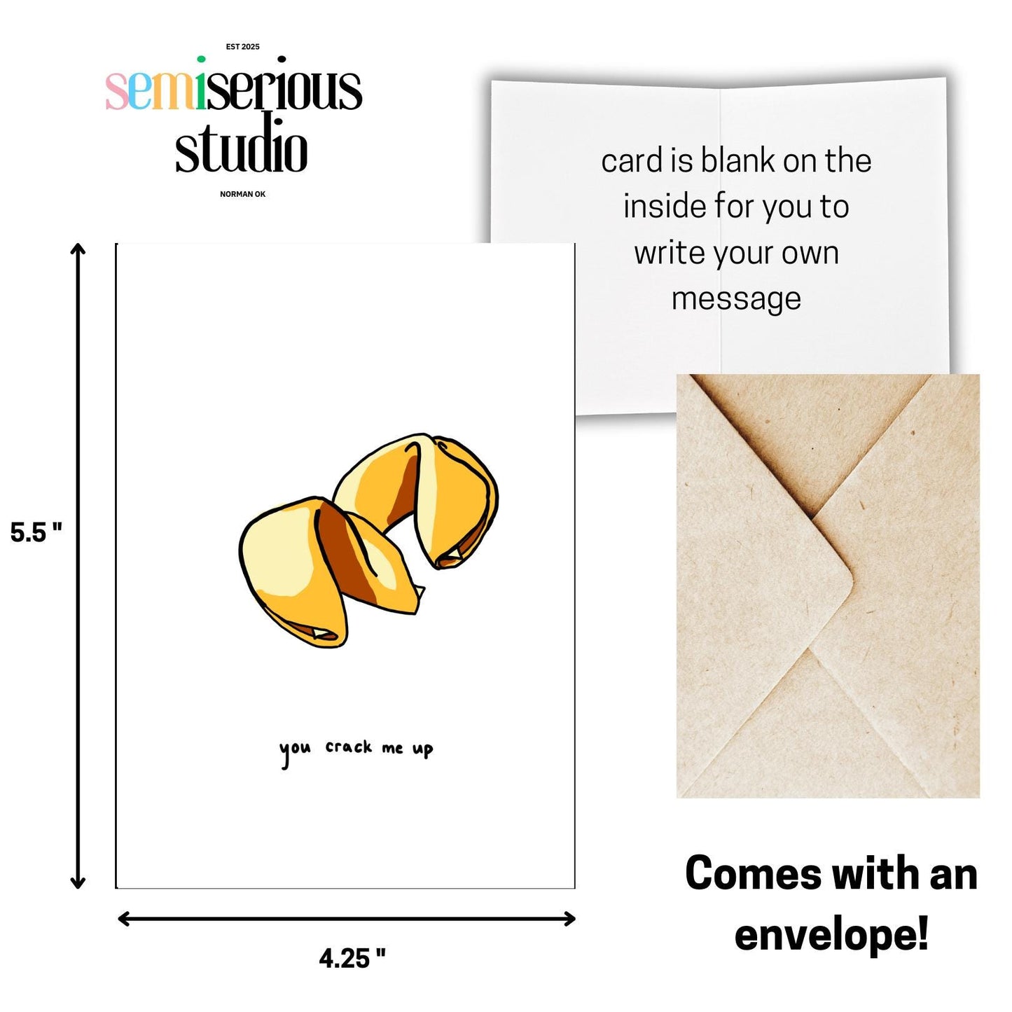 You Crack Me Up - Funny Fortune Cookie Valentine's Day Card, Punny Sweet Romantic Greeting for Couples and Friends