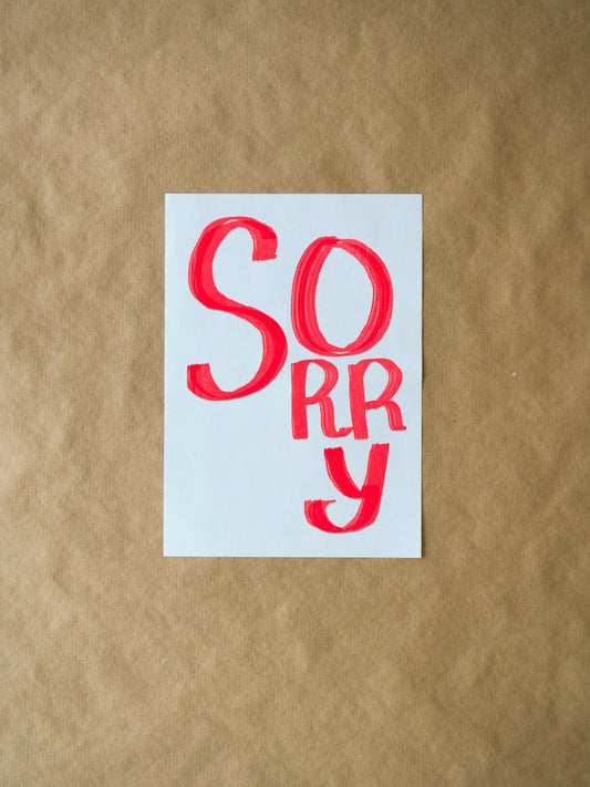 Sorry Apology Card, Simple Red Text Greeting Card, Thoughtful Sorry Note, Blank Inside for Your Message, Unique Sorry Card