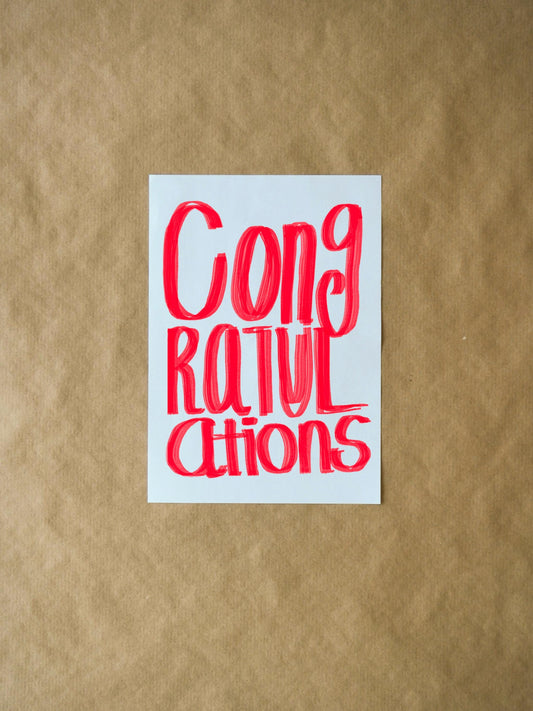 Congratulations Card - Simple Red Text Greeting Card, Perfect for Celebrations & Special Occasions, Handmade Greeting Card