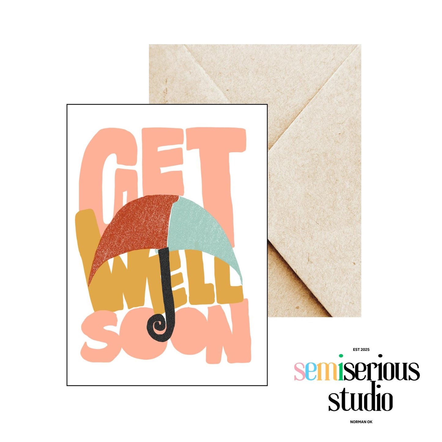 Get Well Soon Umbrella Card | Cute Note for Friends & Family | Thoughtful Gift for Loved Ones Feeling Under the Weather