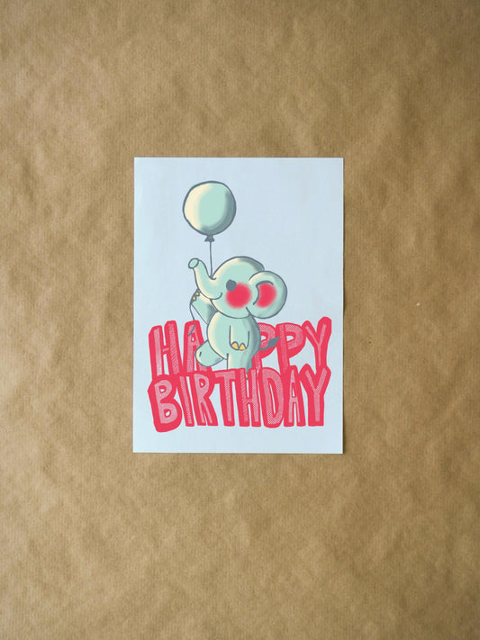 Baby Elephant Happy Birthday Card | Cute and Playful Colorful Design for Friends, Family & Kids