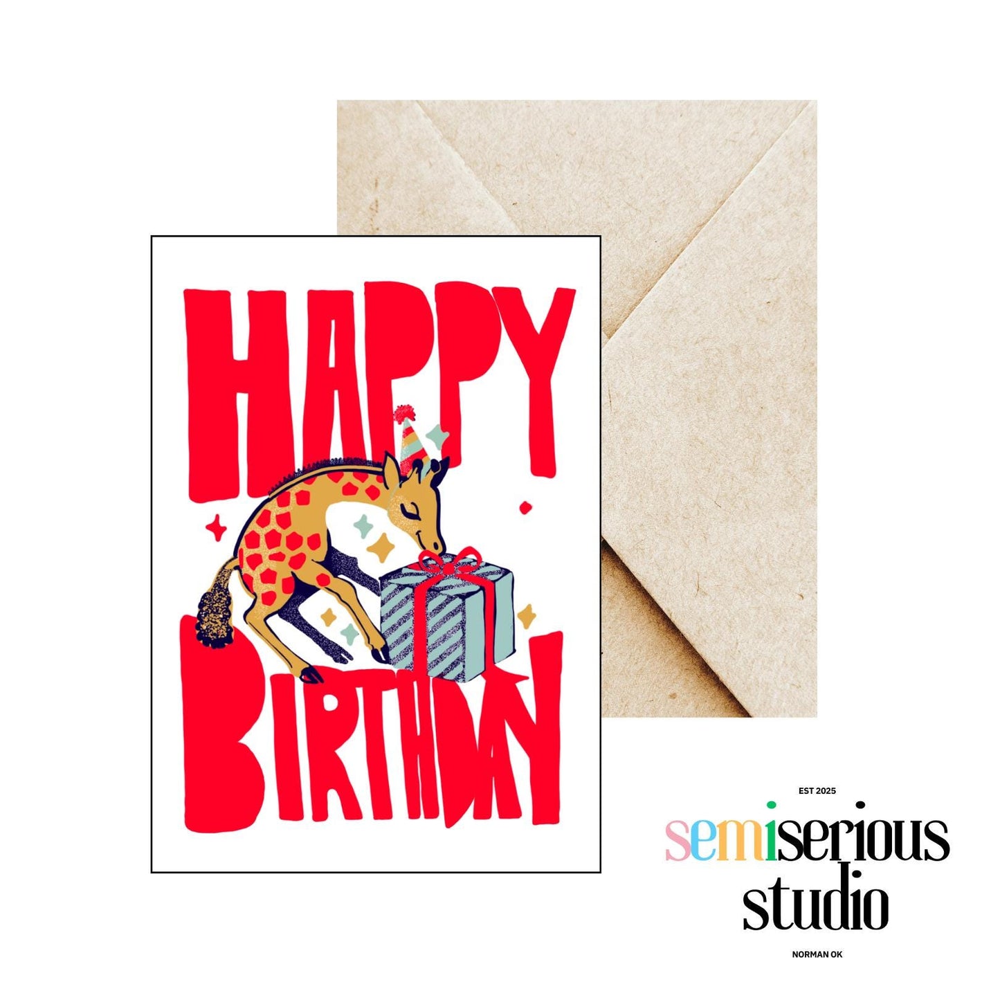 Happy Birthday Giraffe Card - Cute and Colorful Card for Friends, Family, Kids - Fun Birthday Gift Idea