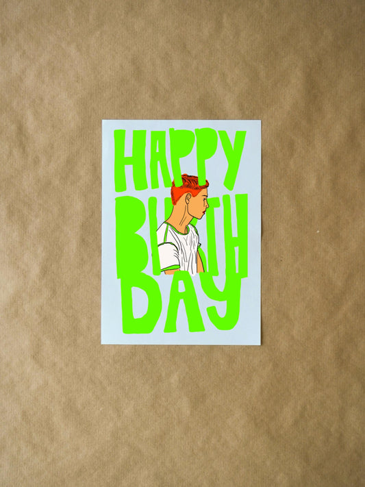 Happy Birthday Card - Cute Neon Green Boy Design for Kids, Friends & Family, Colorful Gift Card, Artistic Fun