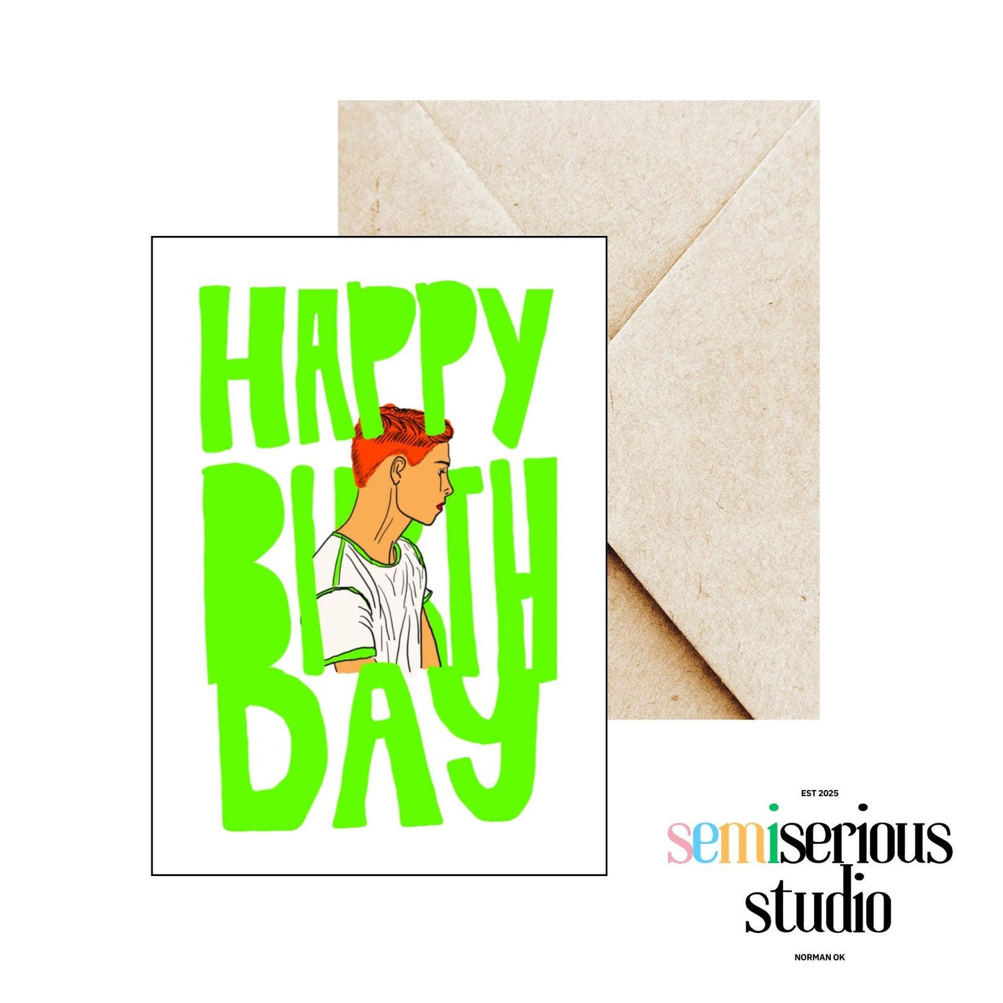 Happy Birthday Card - Cute Neon Green Boy Design for Kids, Friends & Family, Colorful Gift Card, Artistic Fun