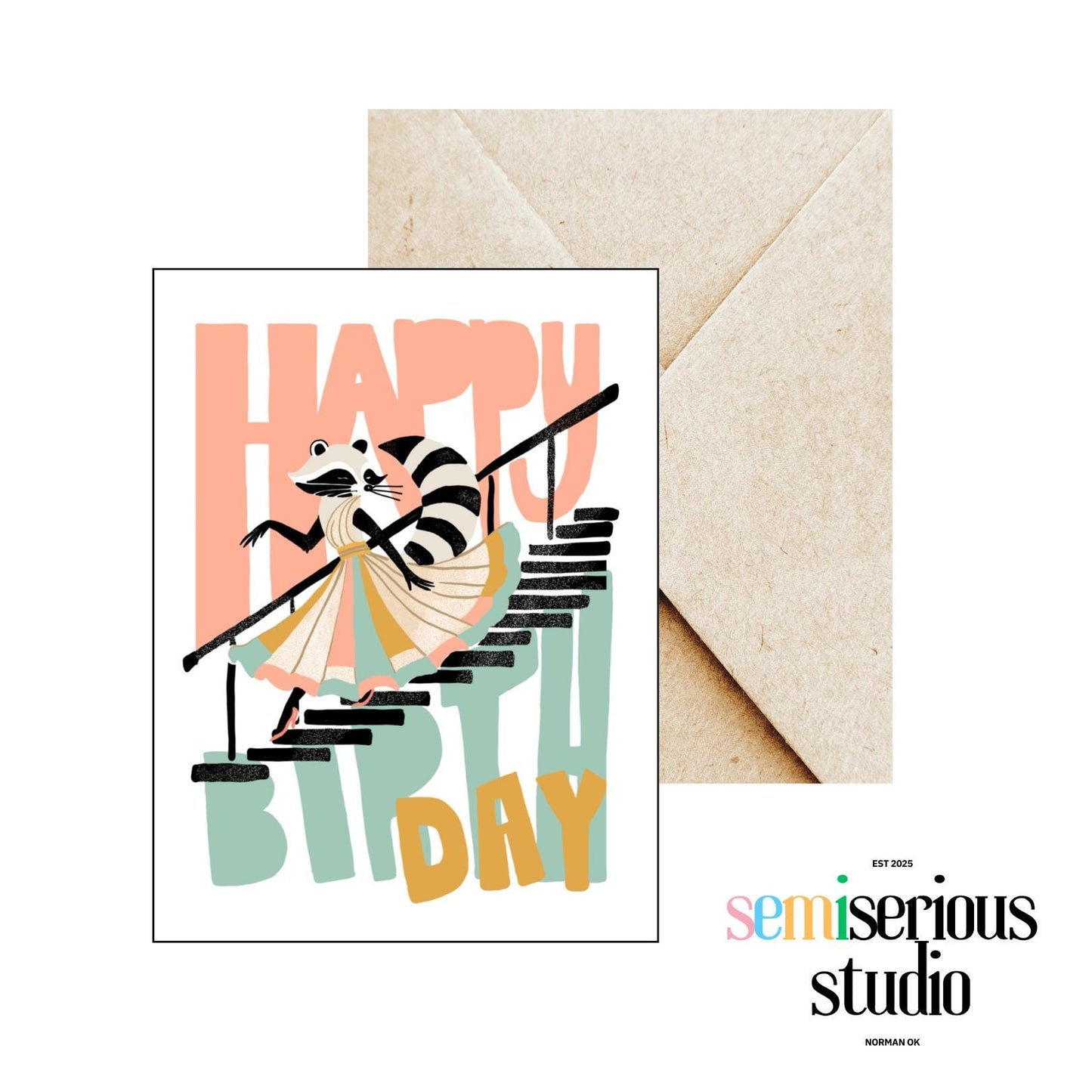 Happy Birthday Raccoon Card - Cute Colorful Birthday Card for Friends, Family and Kids - Fun Gift Idea for Raccoon Lovers