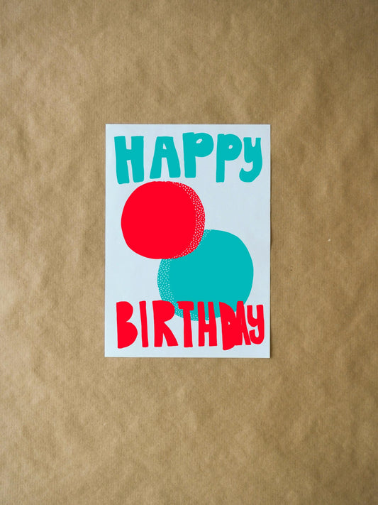Red and Blue Balls Happy Birthday Card - Cute Birthday Card for Friends, Family, and Kids - Fun Gift with Colorful Design