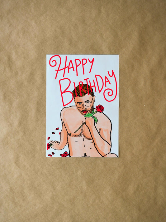 Shirtless Sexy Man Happy Birthday Card - Funny Birthday Card for Friends and Partners - Fun Gift with Colorful Design