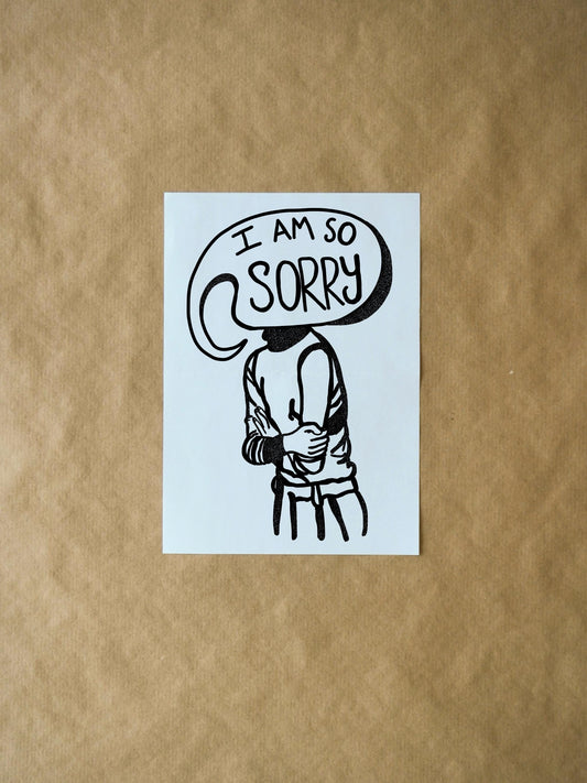 I Am Sorry Speech Bubble Head Apology Card | Simple Black & White Greeting Card for Thoughtful Sorry Messages
