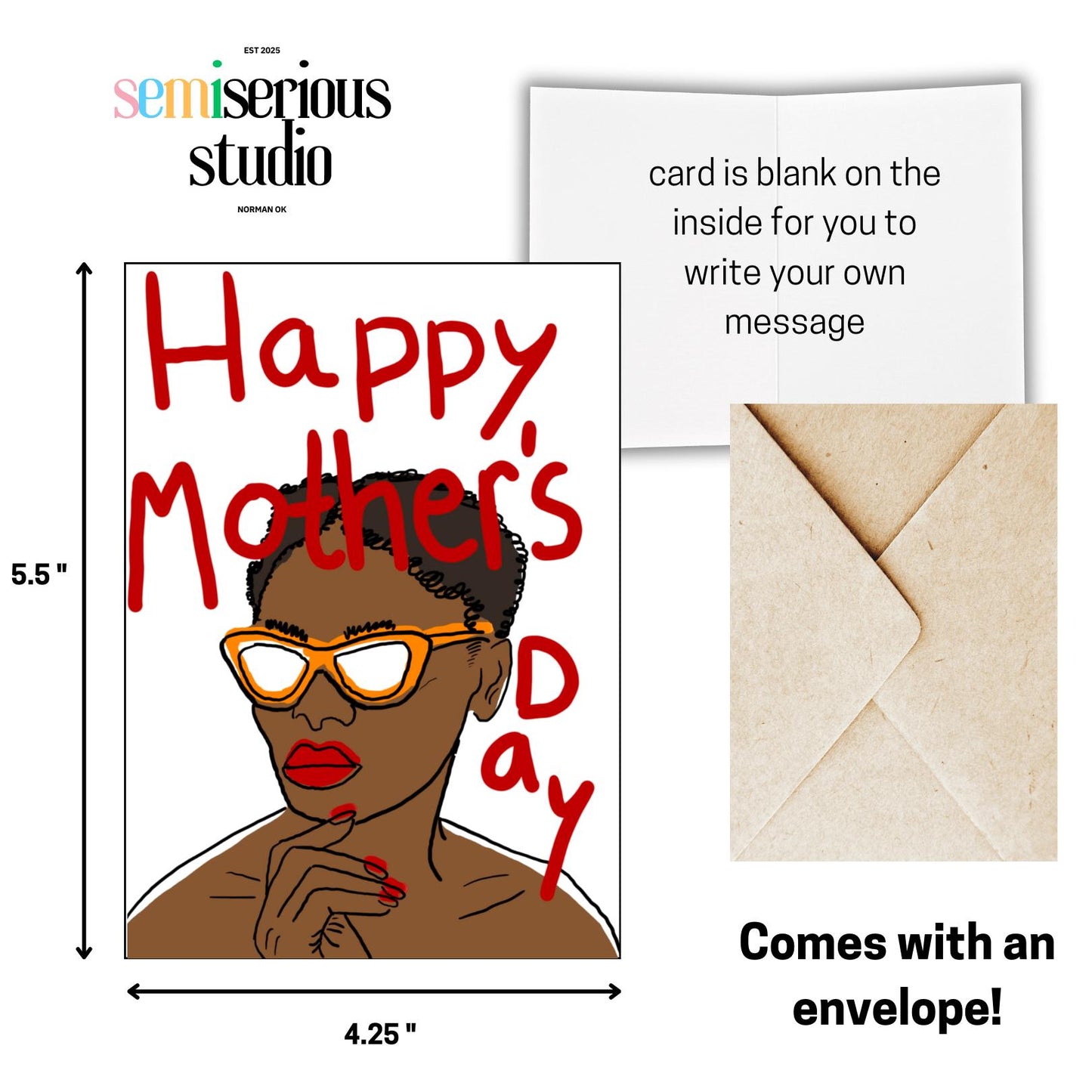 Cool Happy Mother's Day Card | Fun Mom in Sunglasses | Unique Cute Holiday Greeting Card for Mother's Day