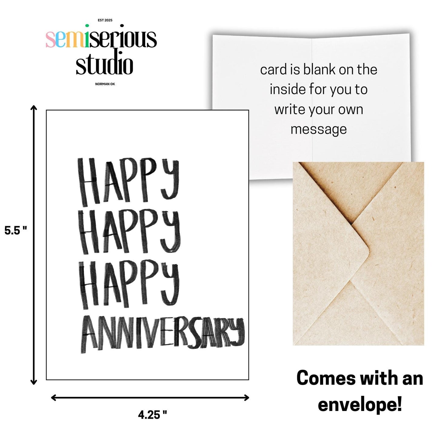 Simple Happy Anniversary Card - Cute Romantic Greeting Card for Him, Her and Couples, Perfect Love Celebration