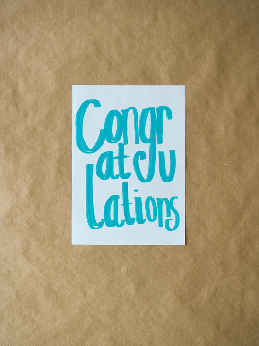 Congratulations Card - Simple Blue Text Greeting Card, Perfect for Celebrations & Special Occasions, Handmade Greeting Card