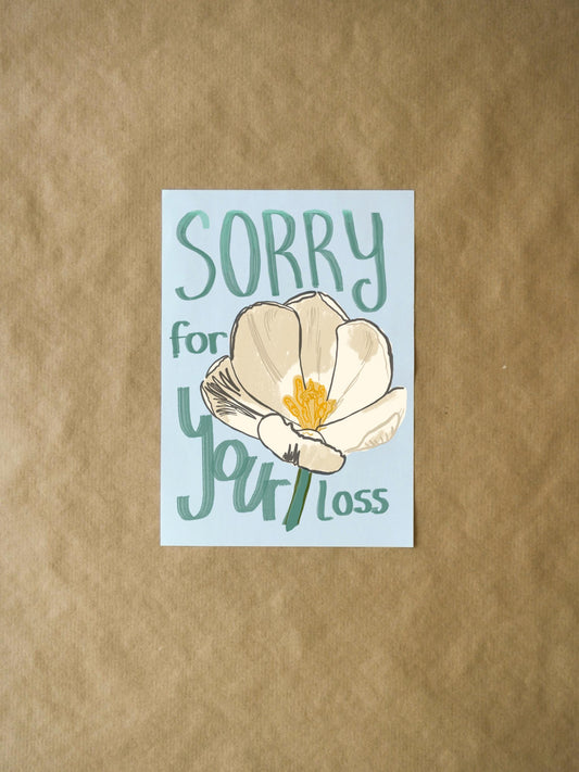 White Flower Sympathy Card for Loved Ones | Sorry for Your Loss | Elegant Floral Design, Thoughtful Condolence Message
