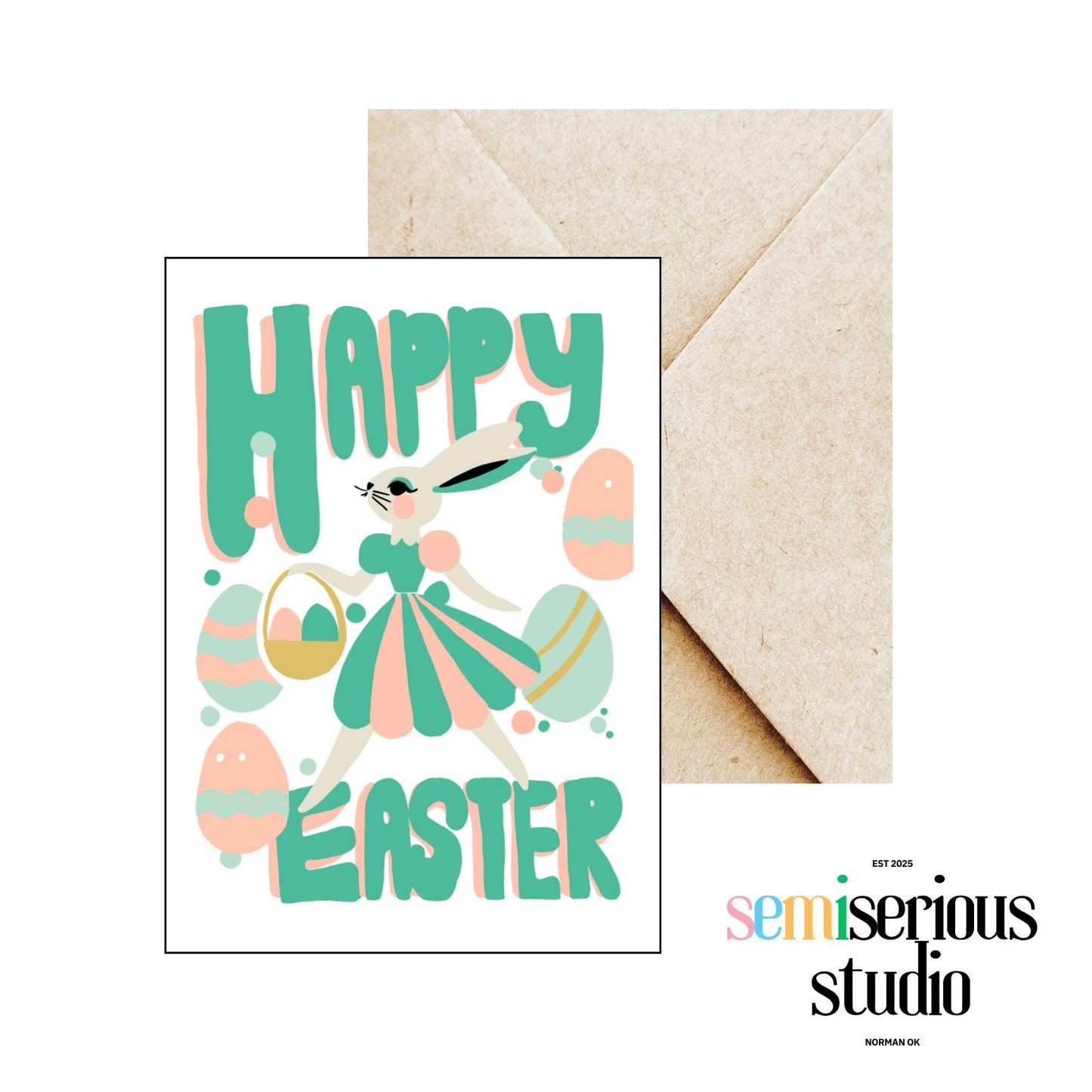 Easter Bunny Card | Happy Easter Greeting Card for Kids & Friends | Fun Colorful Pastel Holiday Card