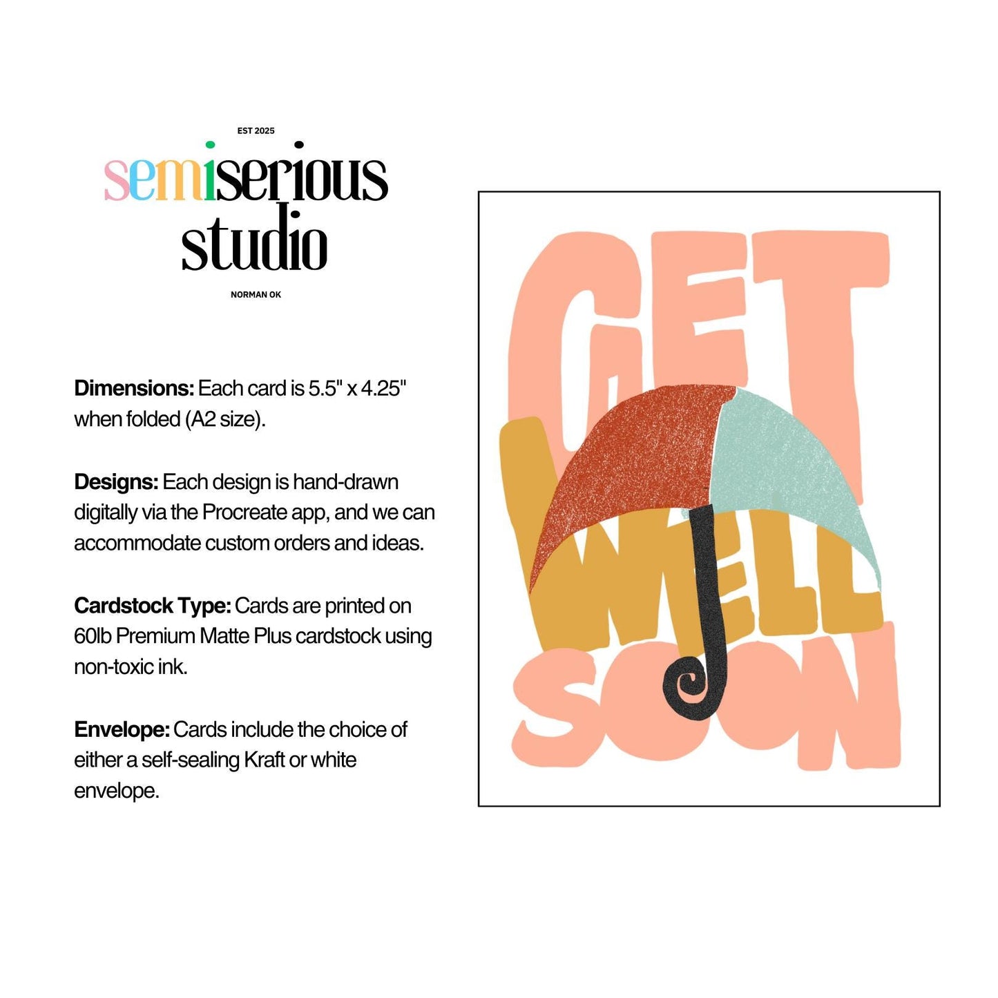 Get Well Soon Umbrella Card | Cute Note for Friends & Family | Thoughtful Gift for Loved Ones Feeling Under the Weather