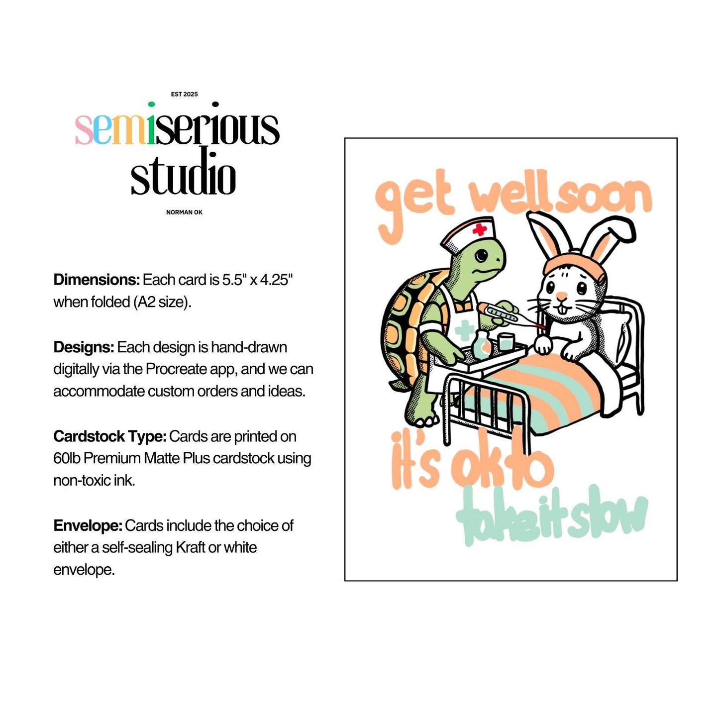 Take It Slow Card | Get Well Soon Tortoise and Hare Greeting Card for Sick Family, Friends & Kids