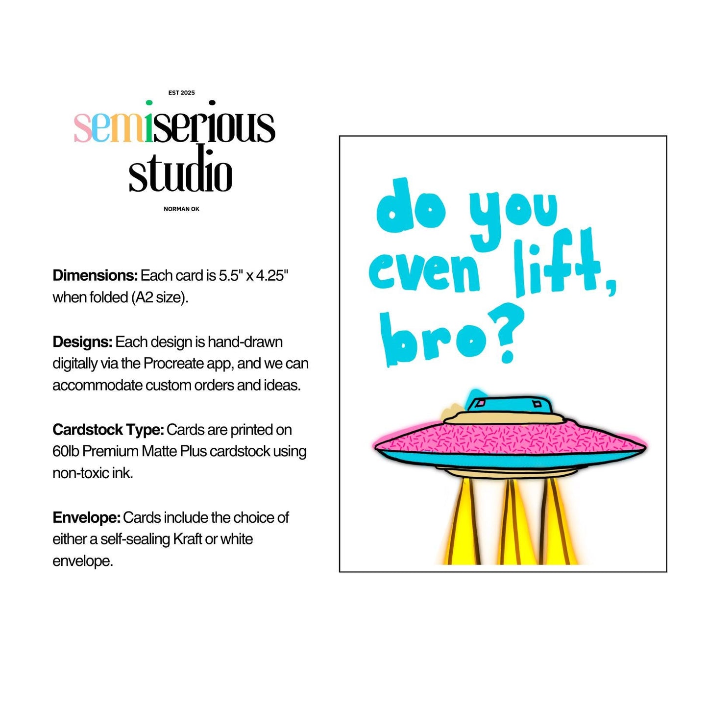 Do You Even Lift, Bro? UFO | Funny Greeting Card - Cute Art Card and Unique Just Because Gift for Friends, Family