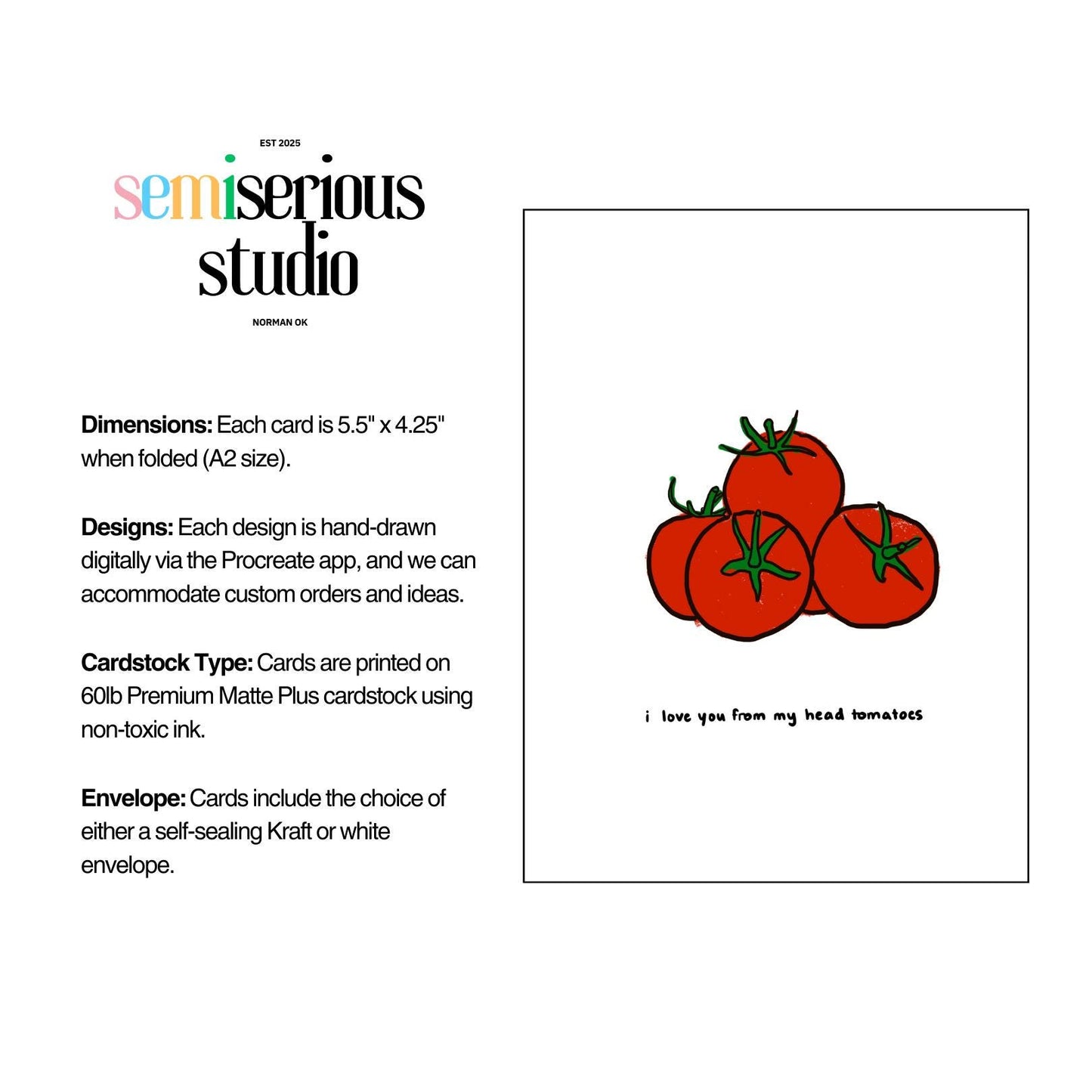 I Love You From My Head Tomatoes Valentine's Day Card | Funny Tomato Pun & Romantic Note for Couples