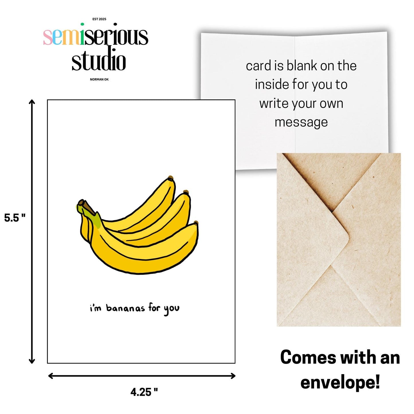 Funny Valentine's Day Card, Romantic Punny Bananas for You, Sweet Cheesy Joke, Cute Holiday Greeting, Friends Family Loved Ones and Partners