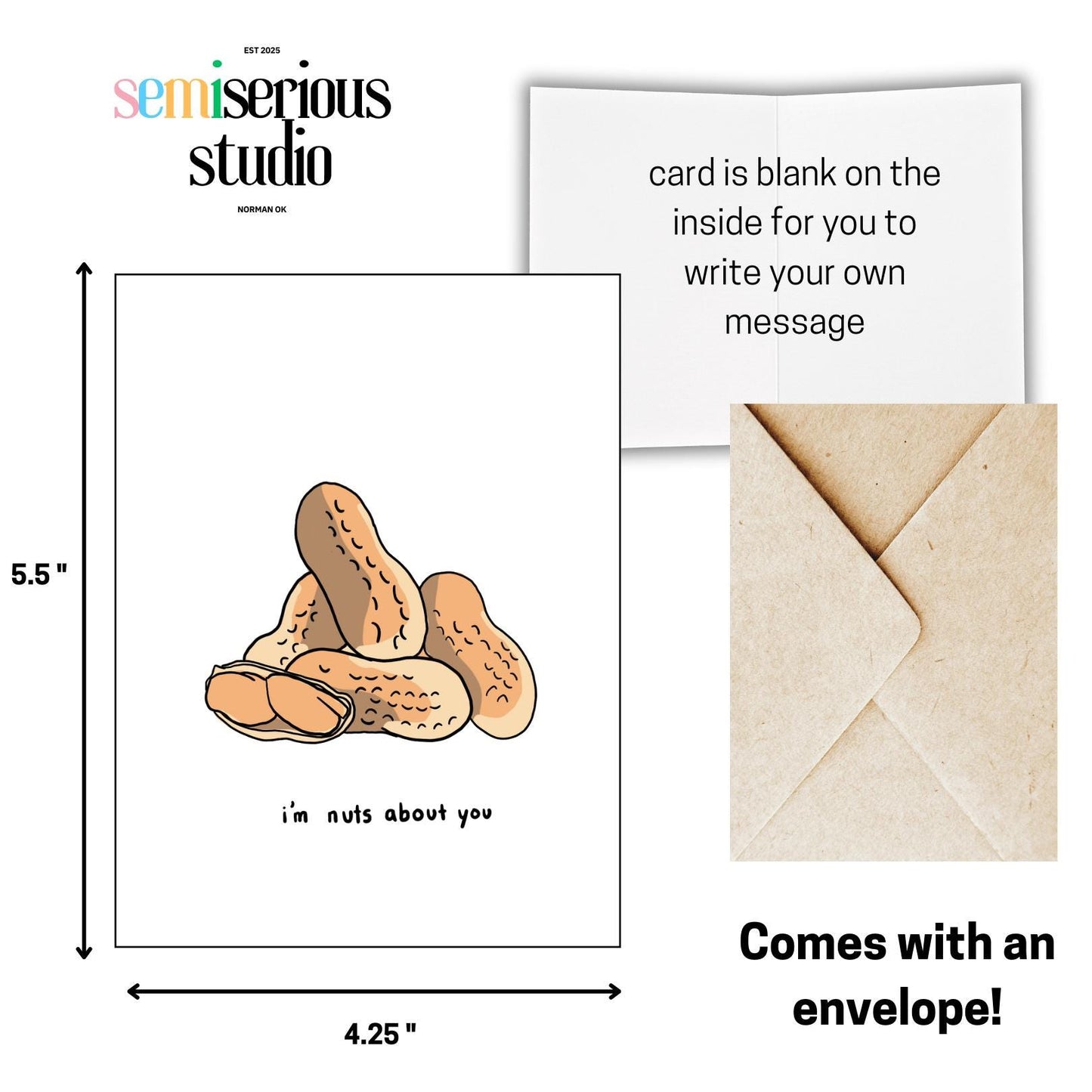 Cheesy Joke Valentine's Day Card - Funny Food Pun, Cute Nuts About You Greeting Card for Her Him or Partner, Peanut Holiday Love Note