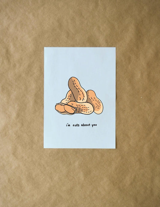Cheesy Joke Valentine's Day Card - Funny Food Pun, Cute Nuts About You Greeting Card for Her Him or Partner, Peanut Holiday Love Note
