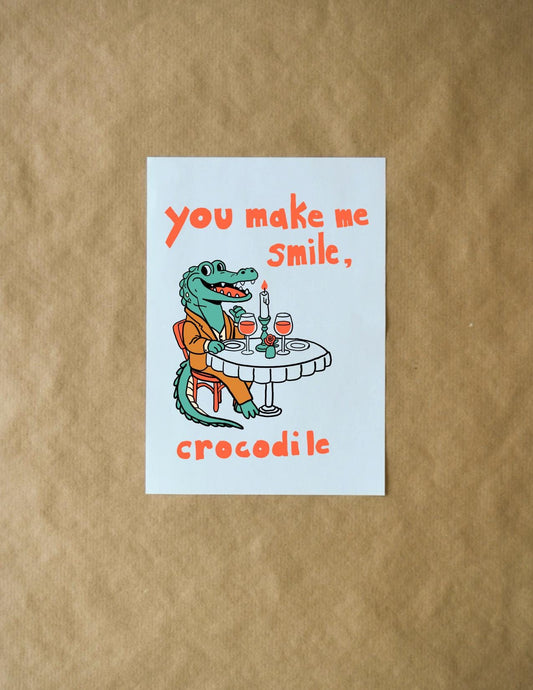 Smile Crocodile Valentine's Day Card - Funny Pun & Cute Animal Greeting for Friends, Family and Kids, Cheesy Joke, Colorful Design