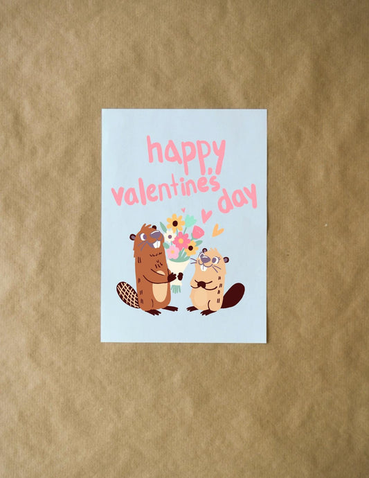 Romantic Beaver Valentine's Day Card - Cute Animal Art, Colorful Love Greeting for Him/Her, Celebrate Love & Laughter
