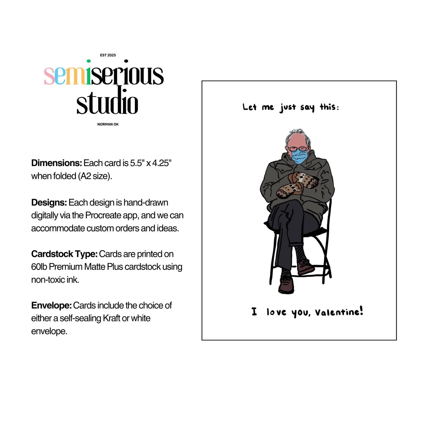Bernie Sanders Valentine's Day Card - Funny Liberal Pun & Cheesy Joke for Cute Holiday Greeting, Hand-drawn Art Meme