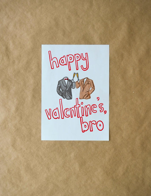Bros Happy Valentine's Day Card - Funny Cheesy Greeting for Friends & Partners, Cute LGBTQ Holiday Card