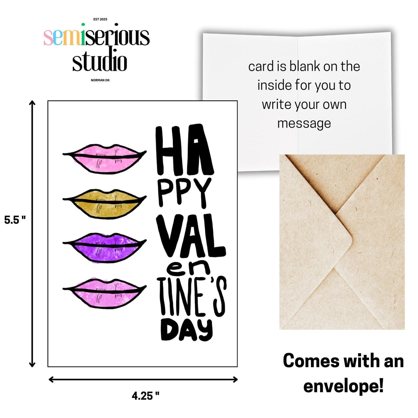 Girly Happy Valentine's Day Card - Cute Rainbow Greeting Card for Friends, Family & Partners - Colorful Holiday Love Note