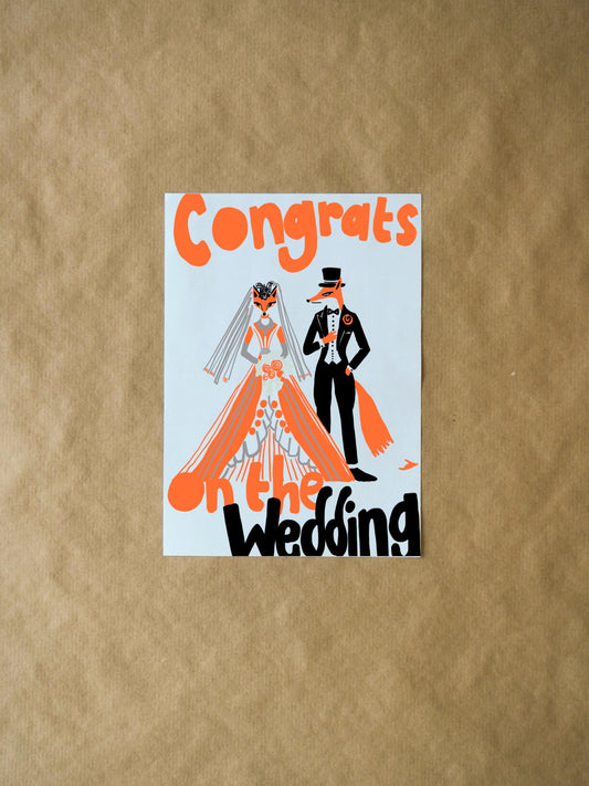 Congrats on the Wedding - Cute Fox-Themed Greeting Card for Newlyweds, Perfect for Celebrations & Announcements
