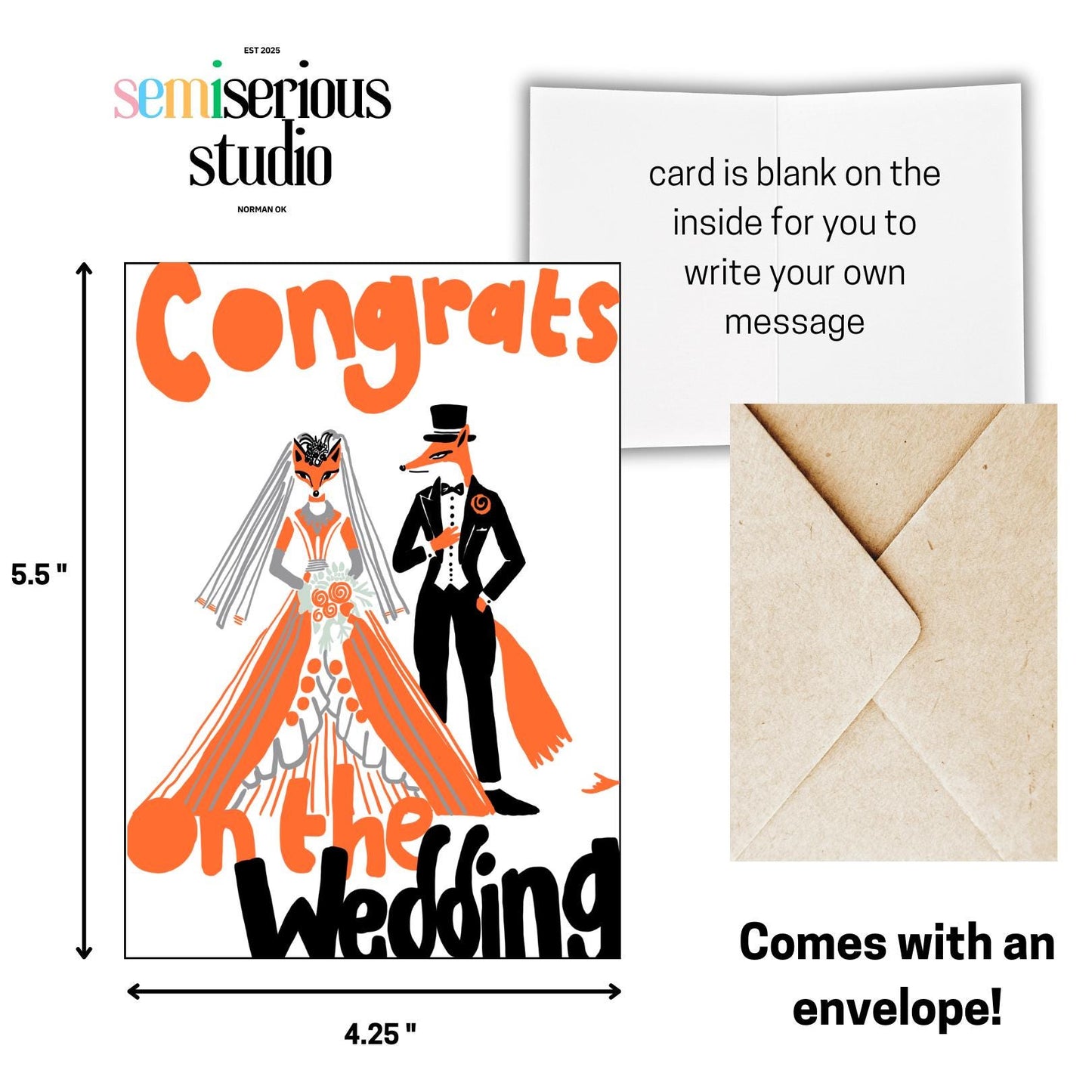 Congrats on the Wedding - Cute Fox-Themed Greeting Card for Newlyweds, Perfect for Celebrations & Announcements