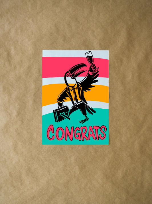 Toucan Congrats Card | Colorful Job Promotion Greeting Card for Friends & Family Success