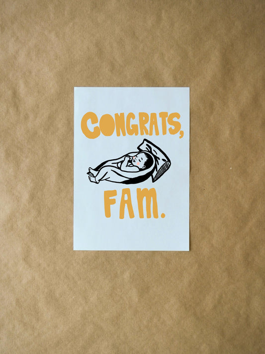 Congrats Fam | New Parent Congratulations Card, Handmade Baby Congrats Greeting Card to Celebrate New Arrival & Parenthood