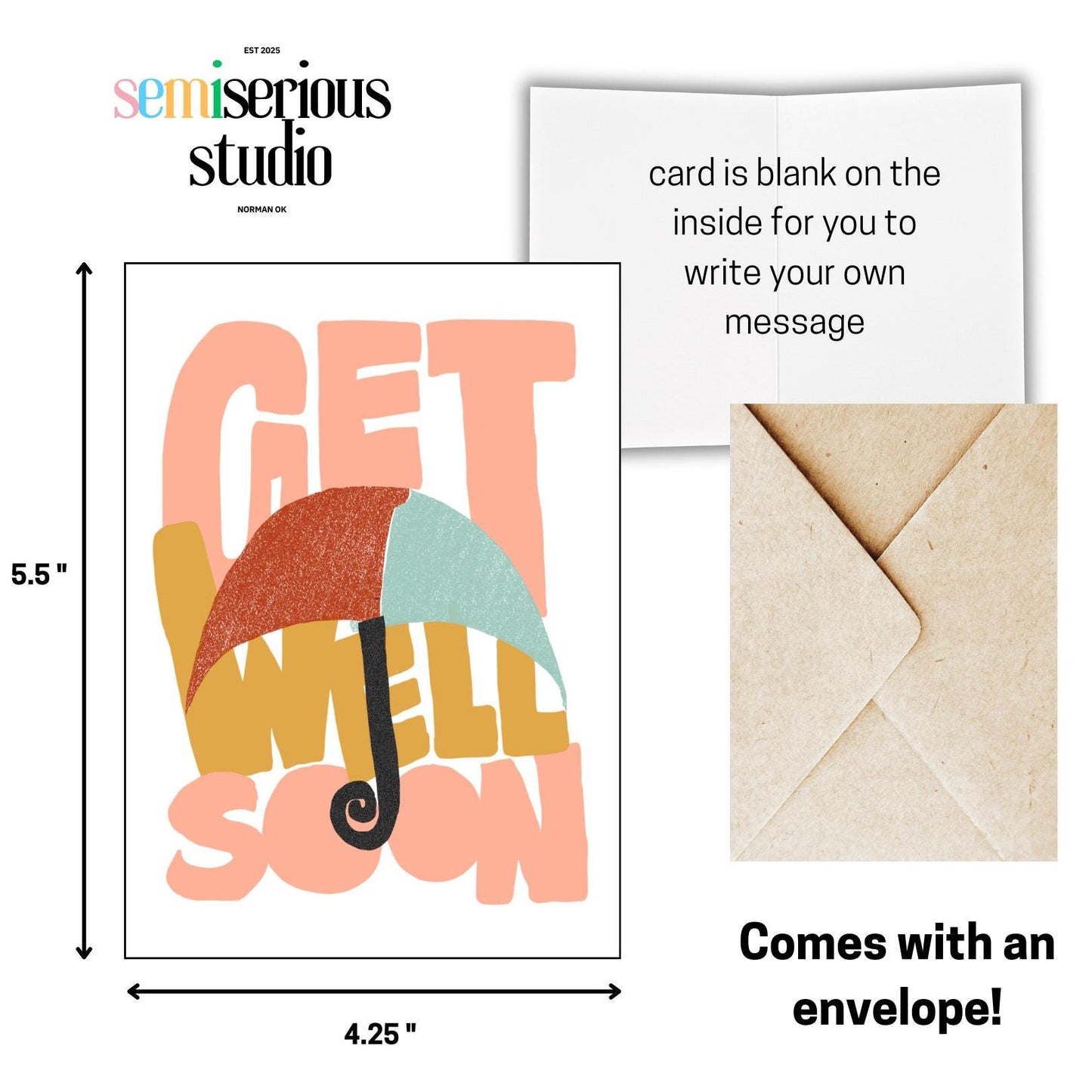 Get Well Soon Umbrella Card | Cute Note for Friends & Family | Thoughtful Gift for Loved Ones Feeling Under the Weather