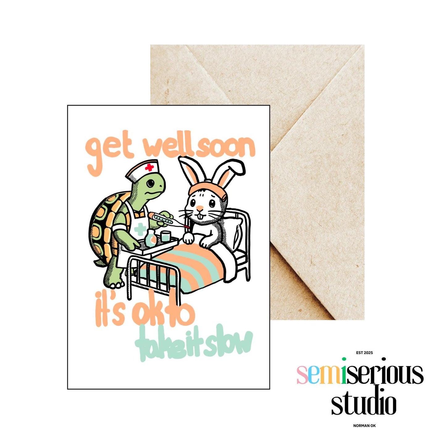 Take It Slow Card | Get Well Soon Tortoise and Hare Greeting Card for Sick Family, Friends & Kids