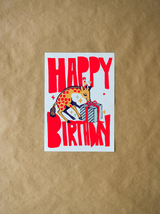 Happy Birthday Giraffe Card - Cute and Colorful Card for Friends, Family, Kids - Fun Birthday Gift Idea