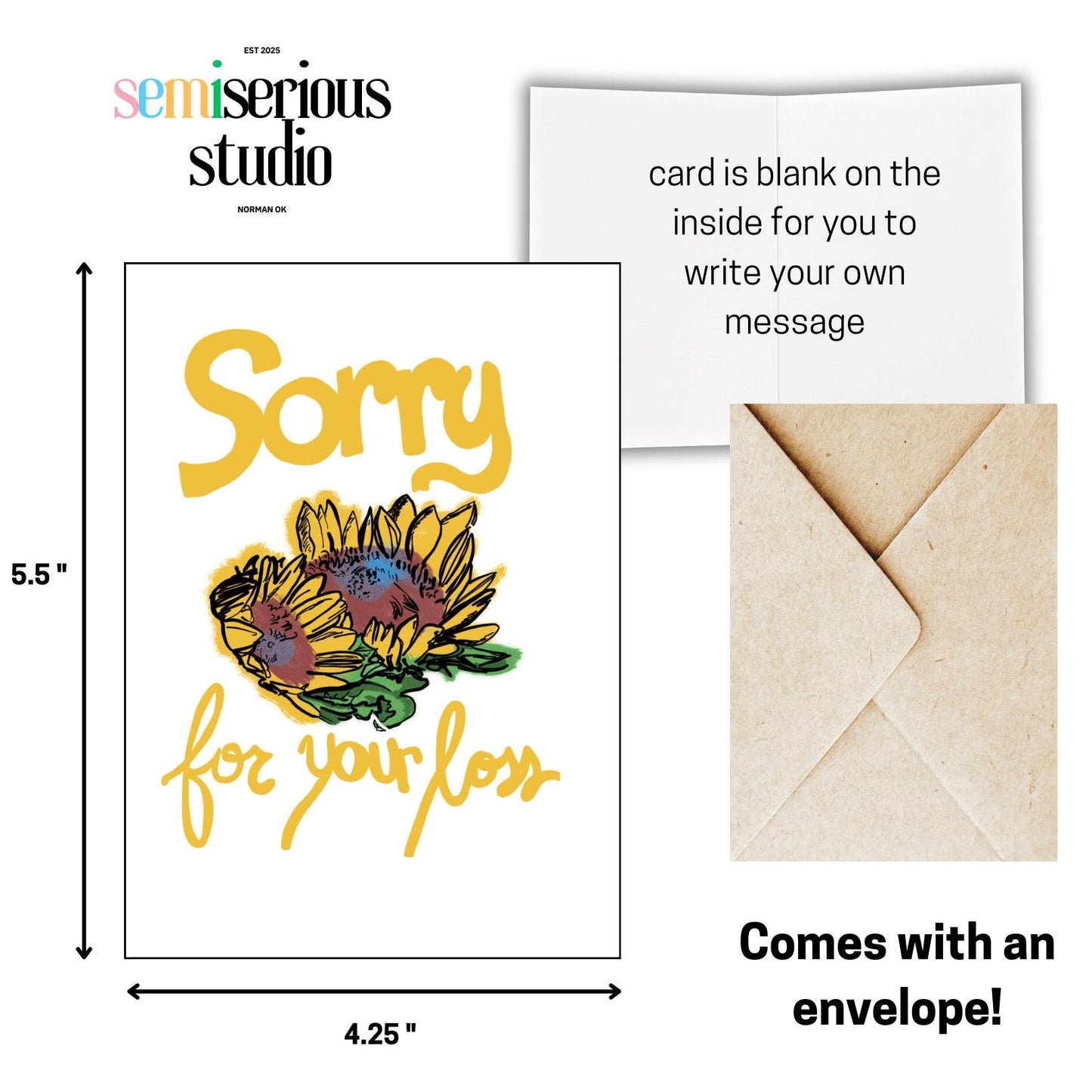 Sorry for Your Loss Sunflower Sympathy Card, Thoughtful Comfort for Loved Ones, Encouraging Grief & Healing Support, Handmade