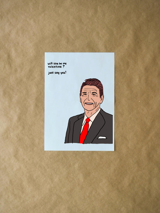 Ronald Reagan Valentine's Day Card, Unique Greeting Card for Him, Her, and Couples,