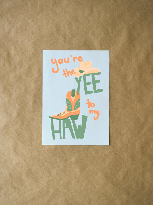 Cowboy Valentine's Card, Funny Yeehaw for Friends, Partners & Lovers, Cute Colorful Western Thank You, Gratitude Greeting Card