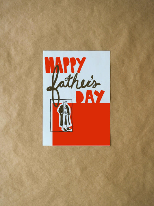 Happy Father's Day Card | Bright Red Colorful Design Greeting Card for Dad | Cute Classic Holiday Greeting Card