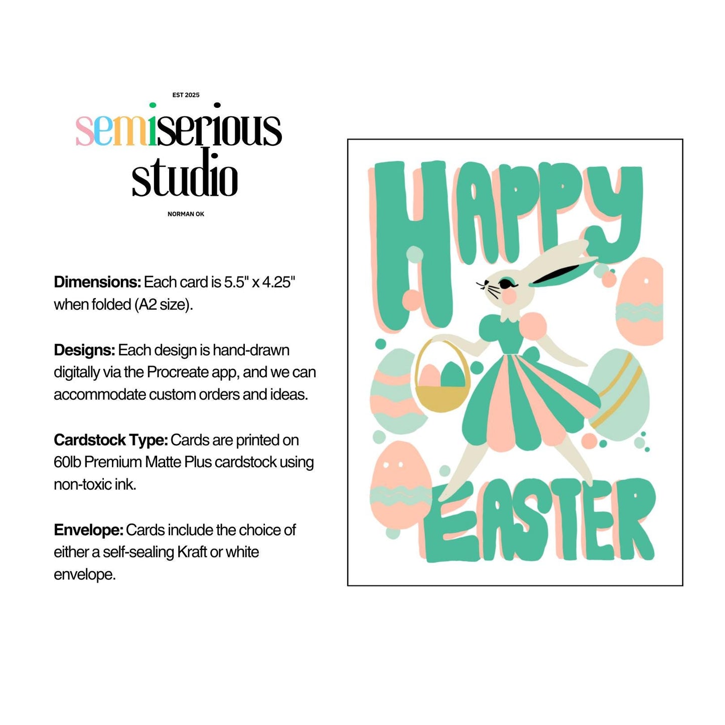 Easter Bunny Card | Happy Easter Greeting Card for Kids & Friends | Fun Colorful Pastel Holiday Card